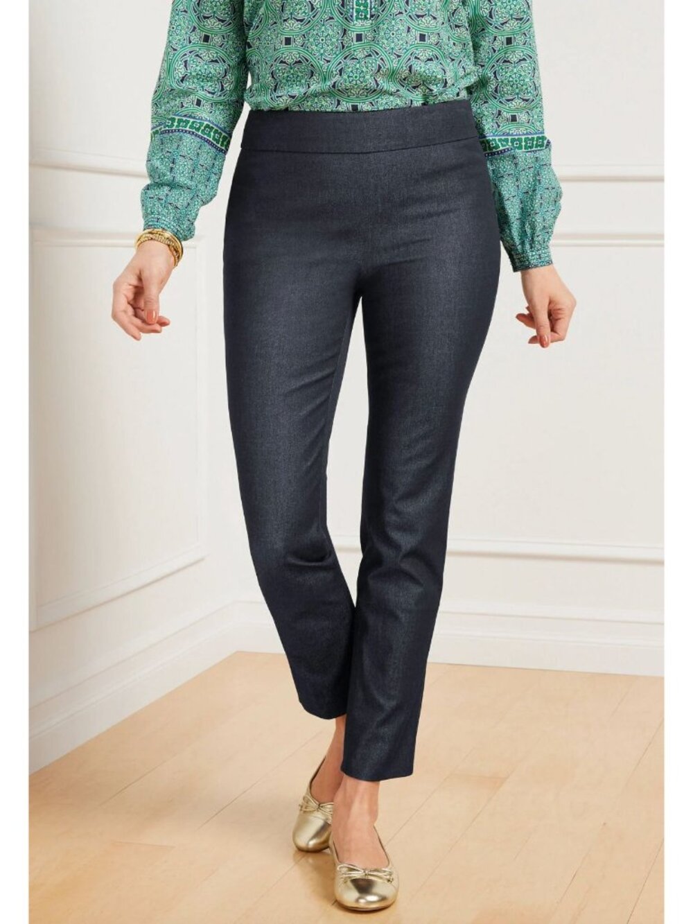 Talbots Gray Polished Denim Chatham Ankle Pants Size 10 Cropped Capri Slim Leg